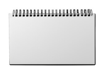 White spiral bound notebook with black binding against a plain background isolated on a transparent background