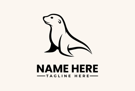 A black and white illustration of a seal with a placeholder text for a logo or brand name on a clean background, featuring a simple vector graphic design.