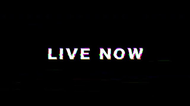 live now motion text animation with glitch pixel effect,  glitch effect element for intro, title banner. Colorful Retro Gaming Console Style. 4K video.