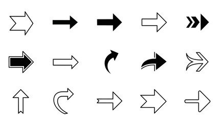 Collection of Diverse Arrow Icons and Symbols for Navigation and Direction