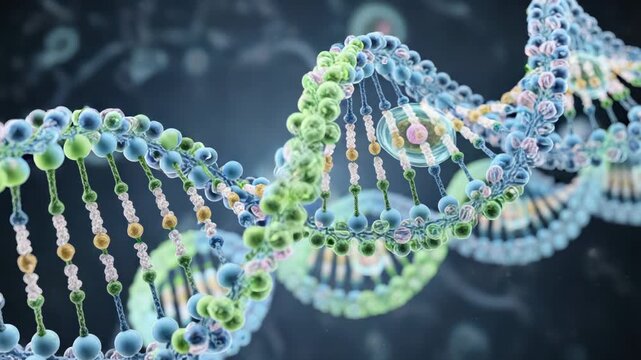 DNA double helix rotating, scientific animation, genetic research, molecule structure