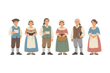 Obraz premium Historical characters in traditional attire with mixed genders and ages