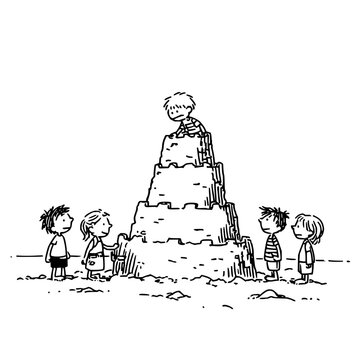 Peanuts Cartoon Kids Building Sandcastle on Beach