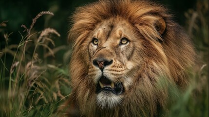 Obraz premium wild lion portrait in natural habitat powerful wildlife scene