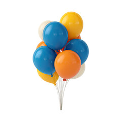 A bunch of colorful balloons, round and glossy, held together with silver cords
