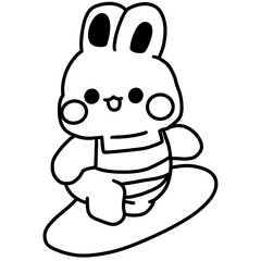 Fototapeta premium Cute Bunny Surfing Line Art Illustration