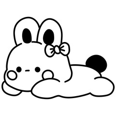 Fototapeta premium Adorable Bunny Lying Down Line Art Illustration