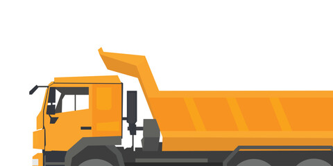 Yellow dumper truck transporting sand and gravel on a construction