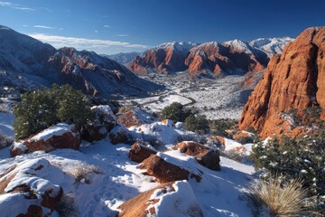 Snow Canyon Vista in Winter: Crimson Cliffs with Fresh Snow