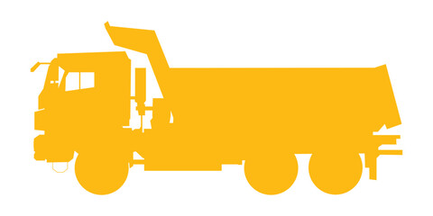 Yellow dumper truck transporting sand and gravel on a construction