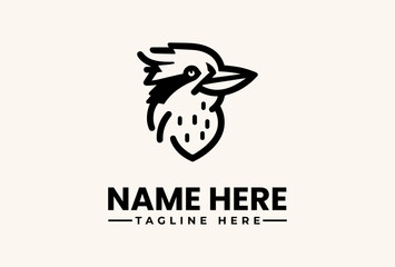 Fototapeta premium A stylized black and white illustration of a bird's head with a dotted pattern on its chest, accompanied by placeholder text for a logo or brand name on a clean background.