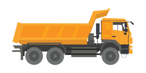 Yellow dumper truck transporting sand and gravel on a construction