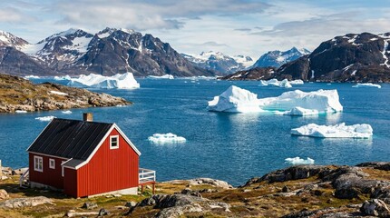 Colorful houses in Greenland village during winter, Arctic landscape