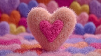Soft fuzzy heart with smaller heart on colorful background
