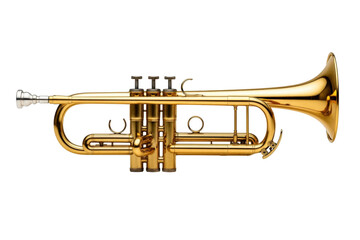 Fototapeta premium A professional gold brass trumpet a silver mouthpiece isolated on transparent background