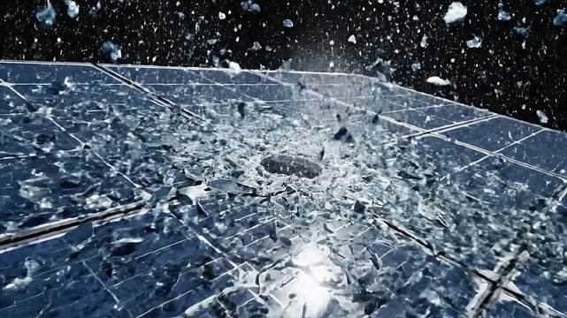 Damaged Solar Panel in Space Debris Field.