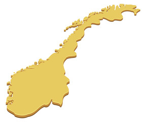 3D yellow map of Norway  isolated (cut out)