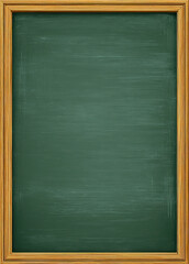 A simple, blank, green chalkboard framed by warm wood