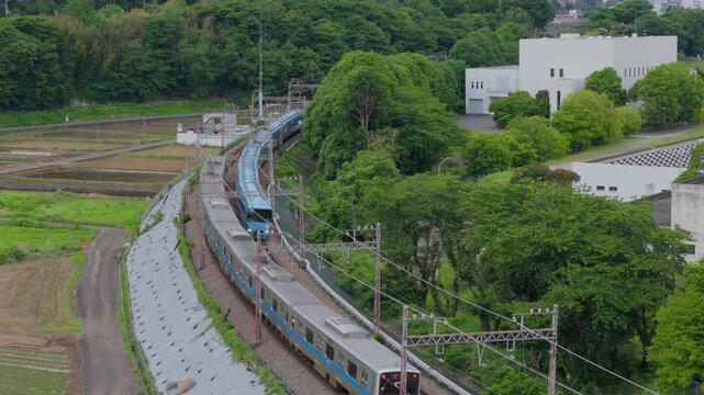 Crossing Odakyu Romancecar Trains on a Curve &ndash; Drone Cinematics.