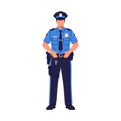 Obraz premium Illustration of a standing police officer in uniform with equipment on a neutral background from a frontal viewpoint