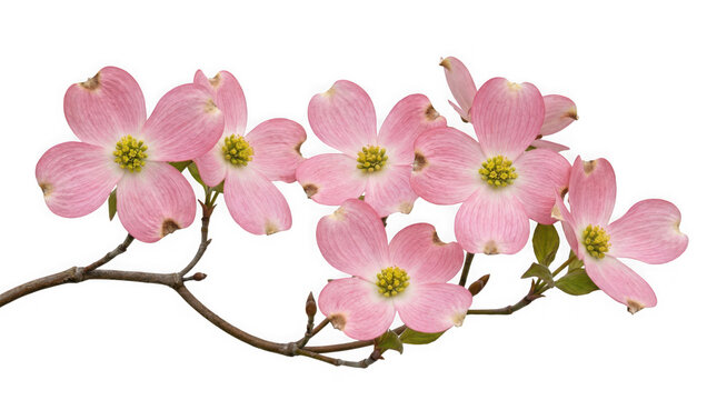 A branch of pink dogwood flowers on a white background