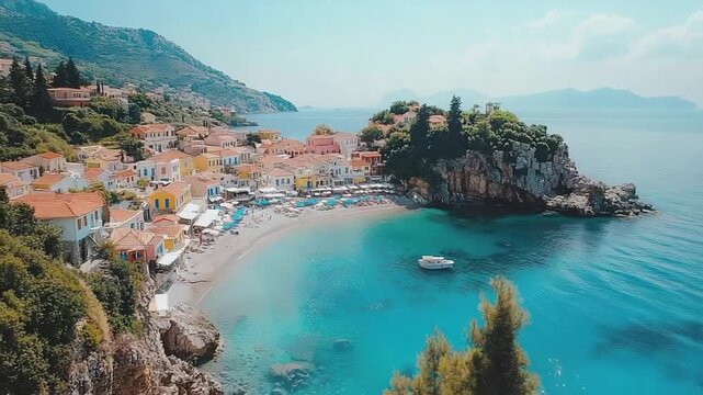 aerial drone of praga beach greece zoom out video