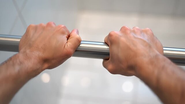 Hands Gripping Horizontal Bar Demonstrating Strength and Stability.