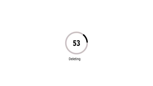 Deleting progress circle showing 100 percent with text and ellipsis on white background indicator ring