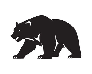 Obraz premium Black Bear Silhouette Illustration on White Background, Minimal Wildlife Logo Design, Powerful Animal Shape, Modern Flat Vector Style Icon