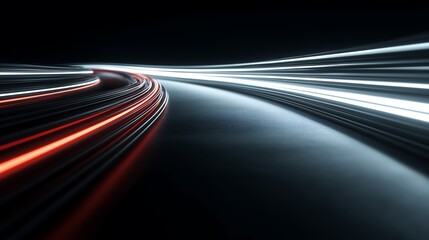 Abstract Futuristic Speed Technology Background with Neon Light Trails and Glowing Motion Lines on Black 3D Digital Art
