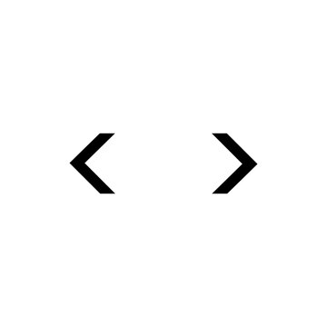 Black angle brackets or code tags icon, representing programming, web development, or navigation in a digital interface, isolated on a transparent background.