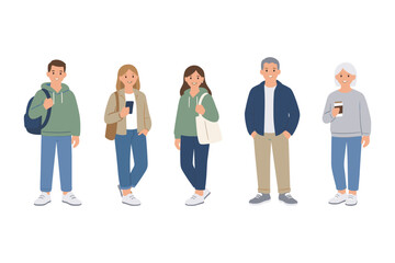 Fototapeta premium Diverse group of cartoon people in casual attire