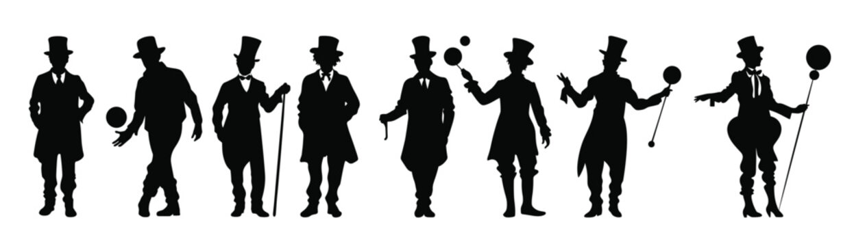 clown attraction silhouettes set circus man silhouette