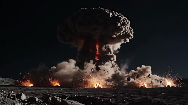 Massive explosion erupts on lunar surface with powerful shockwaves and molten debris