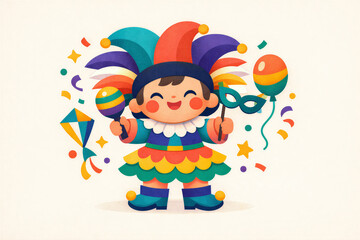 Colorful carnival jester party character design