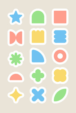 Geometric shapes stickers set pastel colors vector illustration