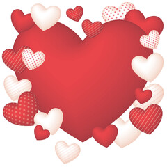 Various red and white heart overlap isolated on white background have blank space.