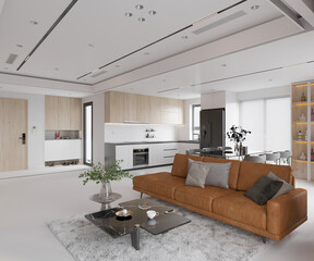 3d render of luxury apartment living room