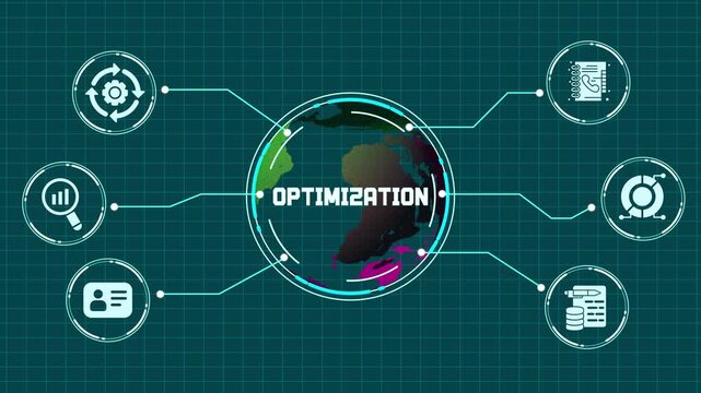Business process Optimization and efficiency improvement icons representing streamlined workflows and strategic technical upgrades.