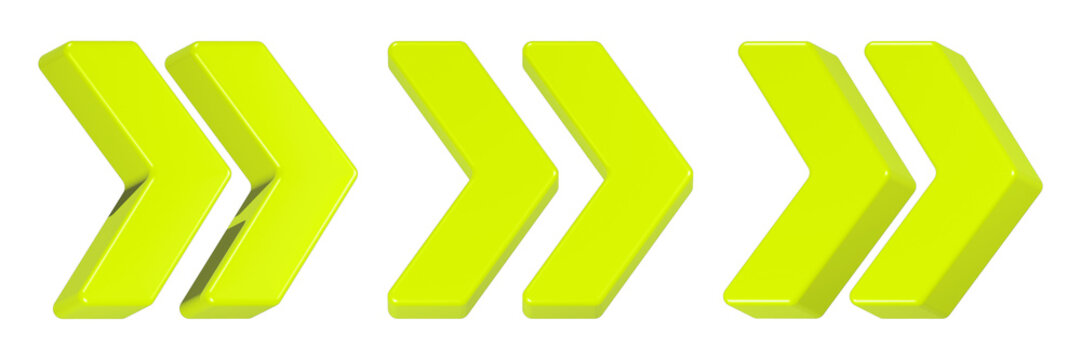 double right arrow icon 3d render yellow color