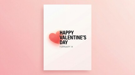 minimalist happy valentine's day greeting card design with soft red heart on clean white and pink gradient background