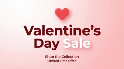 Valentine's Day Sale Banner with Red Heart Icon and Limited Time Offer Text on Soft Pink Gradient Background