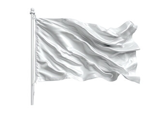 White flag waves gently on a silver pole against a dark, solid background