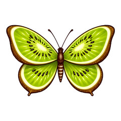 Realistische digitale Illustration eines Schmetterlings aus halbierten Kiwi-Scheiben