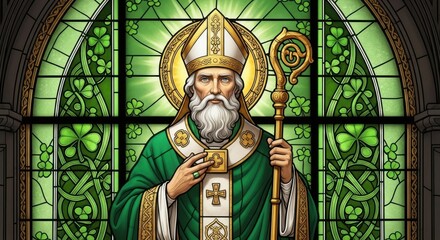 Stunning St. Patrick's Day stained glass portrait with shamrocks