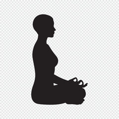 Woman meditating in yoga pose silhouette vector illustration. Mindfulness, relaxation, and wellness concept.