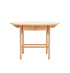 Simple, light wood table with rounded corners, seen isolated against black