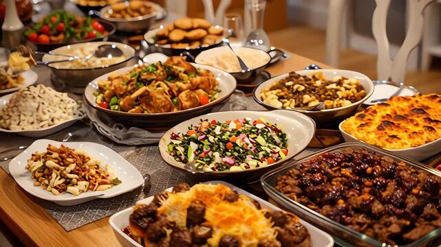 Variety of food on a table.