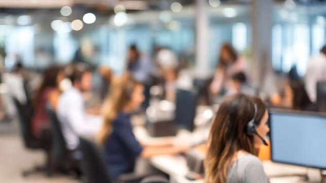 Blurred office scene people working at desks