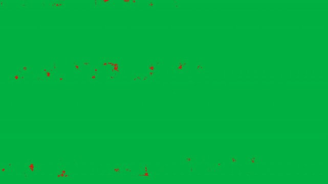 Visceral crimson blood spray and splatter VFX flickering against a vivid chroma key green backdrop, perfect for adding raw cinematic intensity to high-octane action or horror film sequences